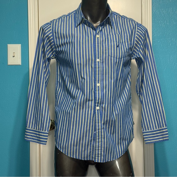 Nautica Blue and Yellow Striped Men's Long Sleeve button down Shirt XL - Picture 8 of 14
